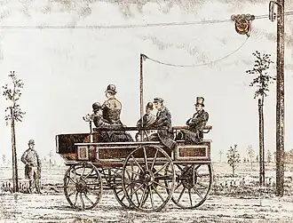 The Electromote, the world's first trolleybus by Werner von Siemens, Berlin 1882