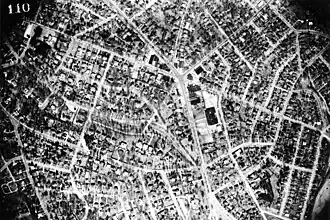 Aerial photograph of the intersection of Glenn Avenue, Glenwood Avenue, Whitaker Mill Road, and Fairview Road