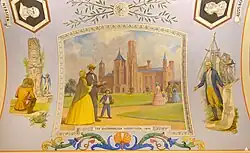 This mural shows the Smithsonian's red sandstone "castle," which opened in 1855.