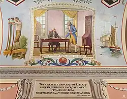 George Washington at his desk with Alexander Hamilton.