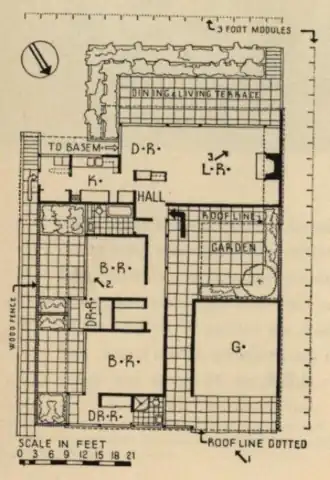 Floor plan of Pauline Lowe Residence, from a 1934 publication