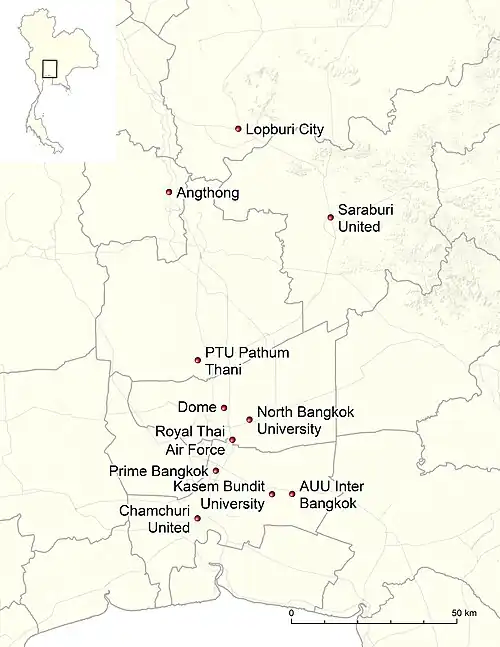 Locations of the 2024–25 Thai League 3 Central Region clubs