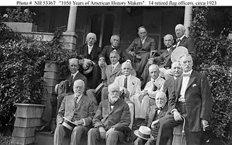 Nicholson is on the right in the back row in this photograph of 13 retired United States Navy rear admirals and one retired United States Marine Corps major general taken c. 1923.