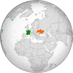 Map indicating locations of France and Ukraine