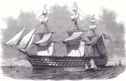 Bretagne at anchor, drying her sails