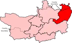 Map showing the location of the Frome and East Somerset constituency in Somerset under the boundaries created by the 2023 boundary review and first used at the 2024 general election.