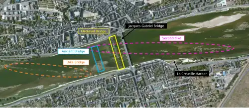 Satellite view of the former bridges of Blois
