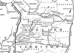 The western New York frontier ran from Fort Stanwix (present-day Utica) south along the Unadilla River. German Flatts was located about one third of the way east from there to Albany, along the Mohawk River. The Indian towns of Unadilla and Onaquaga were located near the mouth of the Unadilla River, where it empties into the Susquehanna.