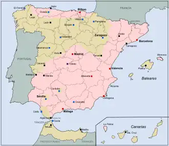 Map of the Spanish Civil War in July 1936