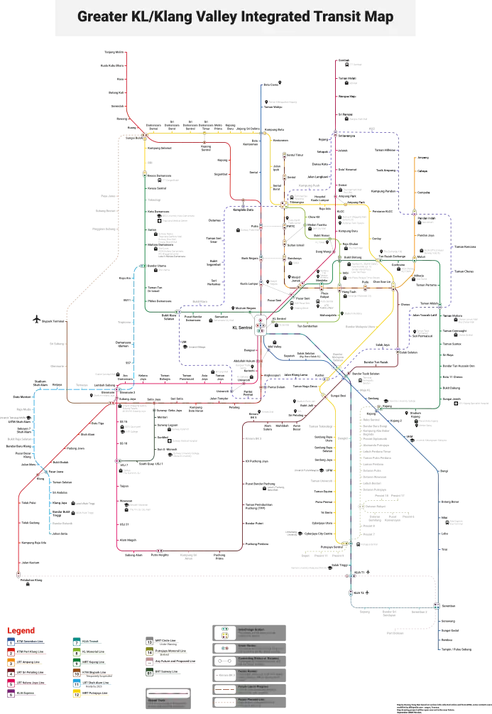 Klang Valley Integrated Transit System Map that include proposed and current lines