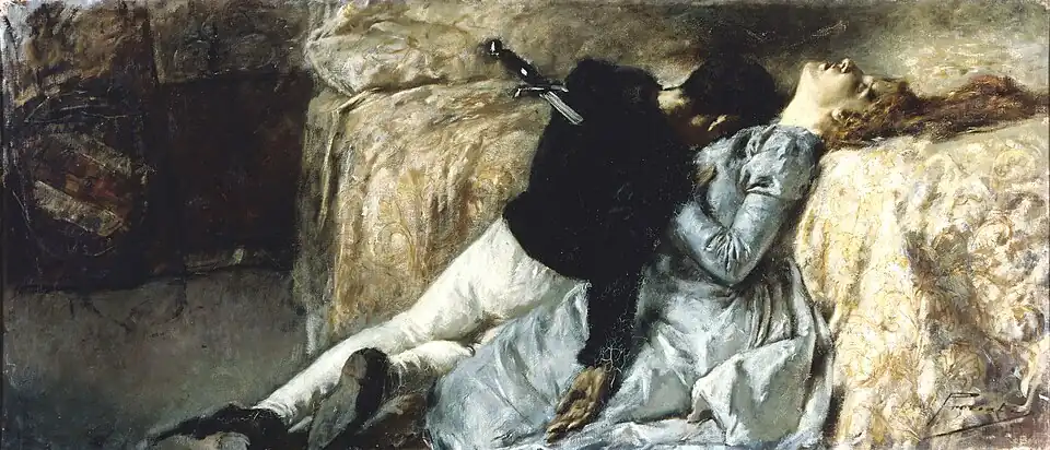 Gaetano Previati: Paolo e Francesca, or Morte di Paolo e Francesca, oil on canvas, c.&nbsp;1887 (Accademia Carrara di Belle Arti di Bergamo)