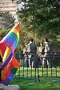 Some Israeli soldiers in uniform seen at Jerusalem Pride in 2012.