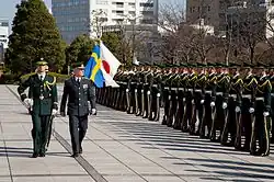 Supreme Commander of the Swedish Armed Forces Micael Bydén inspecting the company in March 2015.