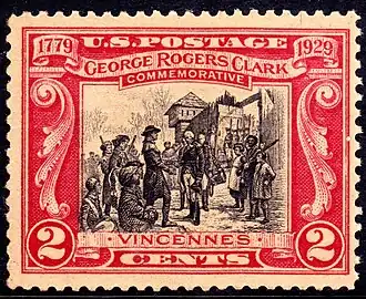 US Postage Stamp (1929); commemorating George Rogers Clark in the Battle of Vincennes, February 23, 1779