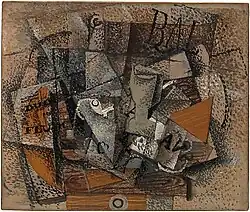 Georges Braque, 1913–14, Still Life on a Table (Duo pour Flute), oil on canvas, 45.7 × 55.2&nbsp;cm, Lauder Cubist Collection, Metropolitan Museum of Art, New York