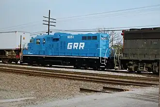 Photograph of blue diesel locomotive Georgetown Railroad GRR 9051