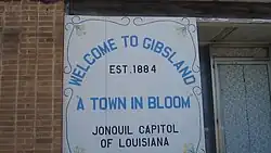 Gibsland welcoming sign: "The Jonquil Capital of Louisiana"