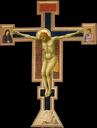 Crucifix; by Giotto; c. 1300; tempera on panel; 5.78 x 4.06 m; Santa Maria Novella (Florence, Italy)[151]
