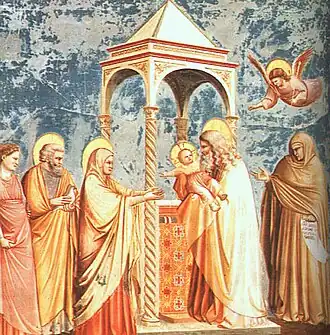 Anna at the presentation of Jesus (right).