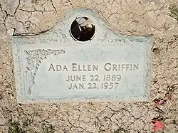 Grave of Ada Ellen Griffin (1889 – 1957) wife of William Hovey Griffin.