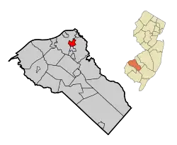 Map of Woodbury highlighted within Gloucester County Inset: Location of Gloucester County in New Jersey.