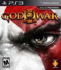 alt=Cover art with a close-up of prot agonist Kratos