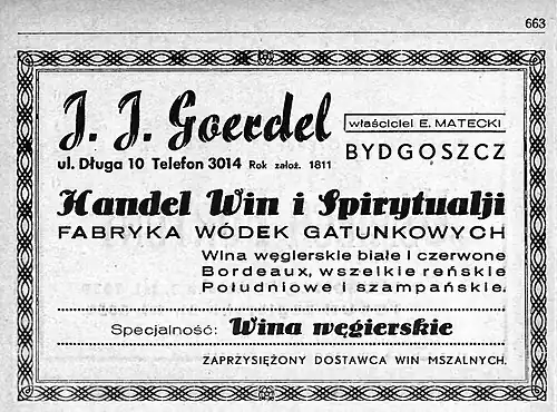 Advertising for Goerdel Firm ca 1936