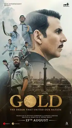 The poster features Akshay Kumar and his team mates in hockey uniform. The title appears at bottom (gold).