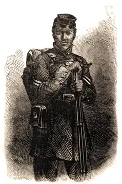Illustrator Vincent Colyer later recycled this image in Report of the Services Rendered by the Freed People to the United States Army, in North Carolina with the caption "Sergeant Furney Bryant, 1st North Carolina Colored Troops".