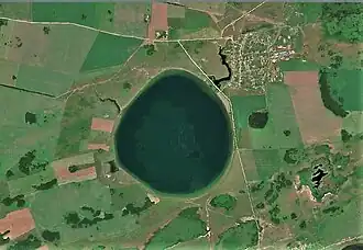 Sentinel-2 image of lake Gorkoye with Novoklyuchi in the upper right