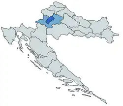 Zagreb city (dark blue) and surrounding counties (light blue)