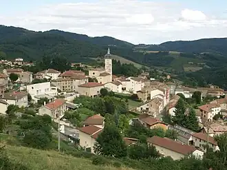 The church and surrounding buildings in Grandris