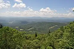 A photo of the Blue Ridge Mountains taken from an overlook