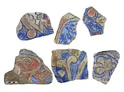 Great Kyz Kala painted plaster, probably from the collapsed upper floor.[1]