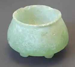 Green aragonite tripod vase Mid-Euphrates 6000 BCE Louvre Museum AO 28386