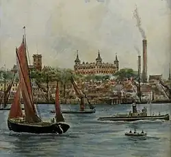 Old Woolwich in 1929. On the hill: the parish church and the Red Barracks.