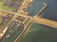 The navigation lock located within the dam structure at the southern end