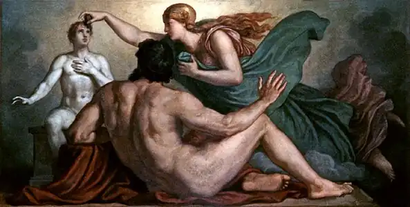 Prometheus watches Athena endow his creation with reason (painting by Christian Griepenkerl, 1877).