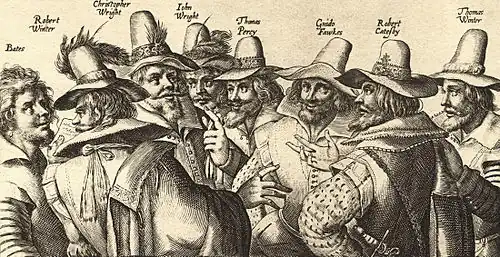 England, 1600s (Detail from a contemporary engraving of the Gunpowder Plotters)