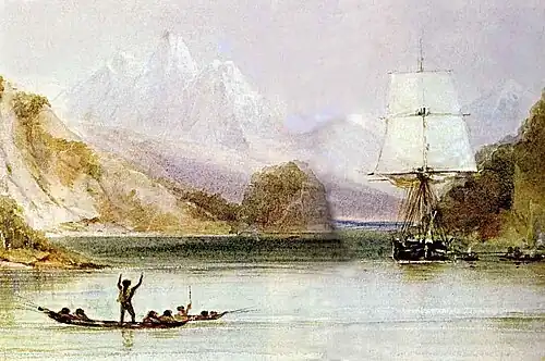 Conrad Martens HMS Beagle in Tierra del Fuego, between 1832 and 1836