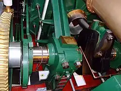 Looking down at the trunk engine of HMS&nbsp;Warrior&nbsp;(1860). The connecting rod can be seen emerging from the trunk at right.