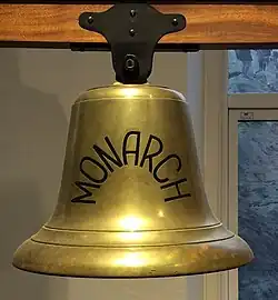 Bell from cable ship HMTS Monarch, on display at Porthcurno Telegraph Museum, January 2019.