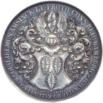 Hamburg memorial coin with Amsinck coat of arms