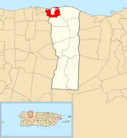 Location of Hatillo within the municipality of Hatillo shown in red