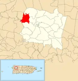 Location of Hato Arriba within the municipality of San Sebastián shown in red