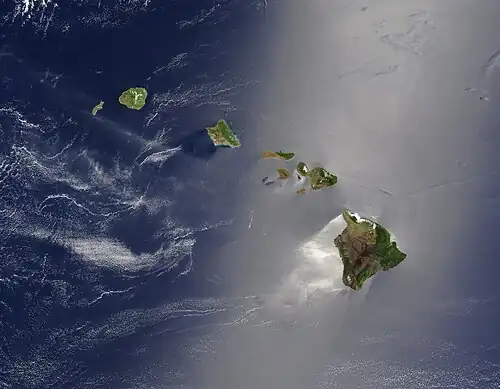 Satellite view of the Pacific Ocean and the main windward Hawaiian Islands