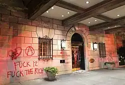 A vandalized hotel in Washington, D.C. on May 30