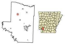 Location of Ozan in Hempstead County, Arkansas.