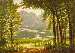 Henri Biva, A sun drenched river view, oil on canvas, 46 x 65.1&nbsp;cm