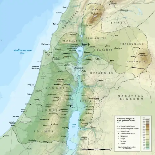 Herod controls Judea and environs, similar to the Hasmonean kingdom before Roman reductions